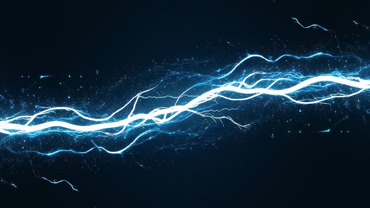 Blue electric lightning bolt on dark background