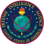 Defense Intelligence Agency emblem with globe and torch.